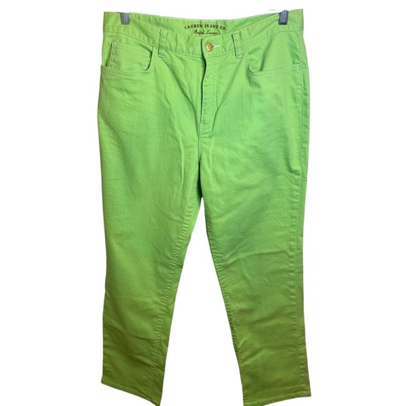 Lauren Ralph Lauren | Lime Green High Rise Straight Leg Stretch Jeans | Sz 12 - Picture 1 of 6